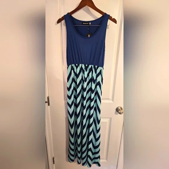 NWT Navy & Teal Chevron Maxi Dress - XL - Picture 3 of 5